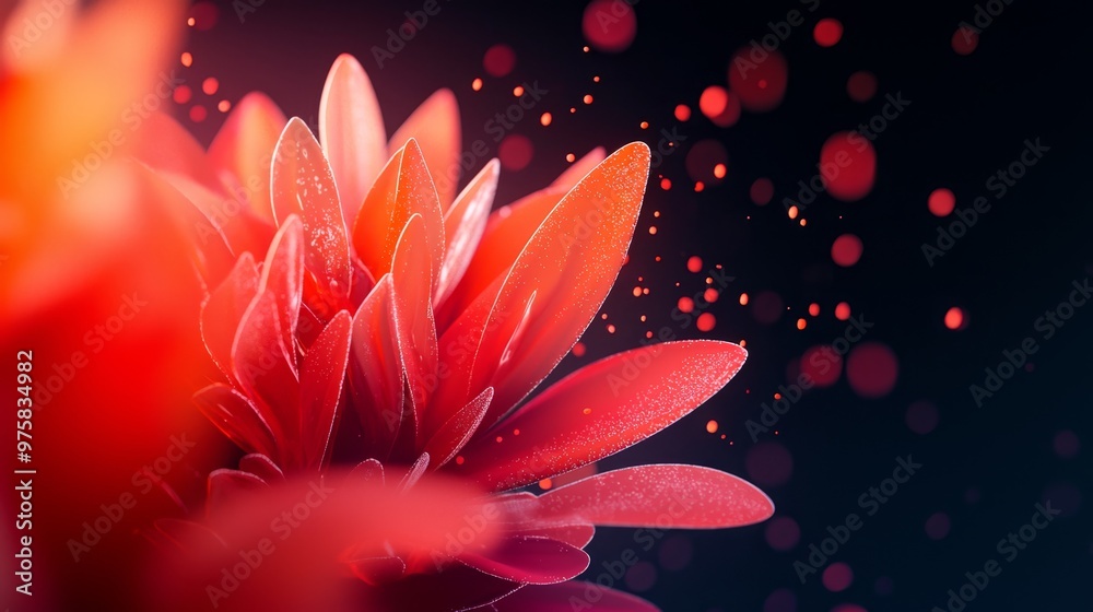 A tight shot of a red flower with dewdrops on its petals and reverse side A tight shot of a red flower with dewdrops on its petals and reverse side