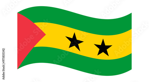 Wavy flag of Sao Tome and Principe, isolated on a transparent background. Flag of the Democratic Republic of Sao Tome and Principe. Vector illustration