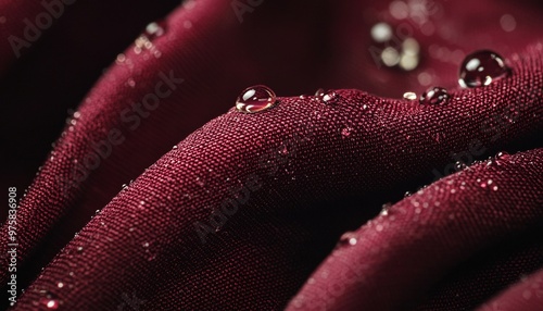 Macro shot of luxurious maroon fabric showcasing intricate textures and patterns, highlighting the advancements in nano technology. photo