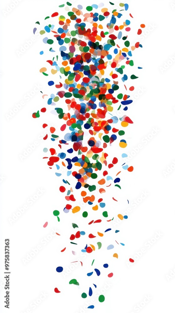 Fototapeta premium Colorful Confetti Falling Gracefully Against a Pure White Background, Perfect for Celebrations