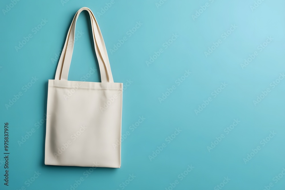 White Canvas Tote Bag Mockup on Blue Background White Canvas Tote Bag Mockup on Blue Background