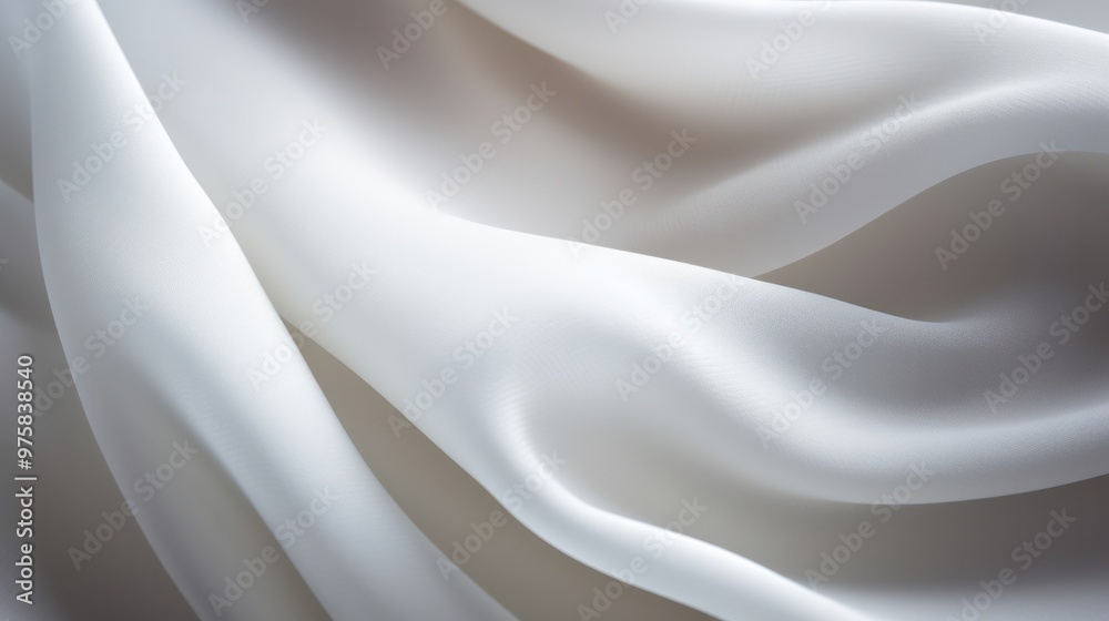 Obraz premium A close-up image of clean, white cotton fabric draped softly, revealing the gentle folds and curves. The surface is immaculate and free of imperfections,
