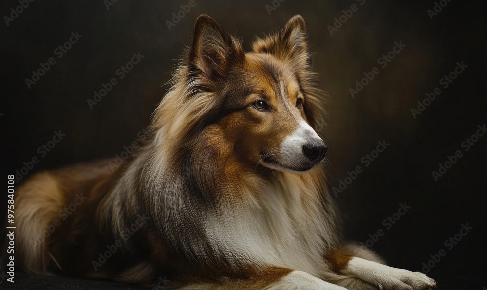 A Scottish Collie captured in a studio against a dark background A Scottish Collie captured in a studio against a dark background