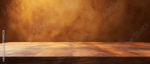 Elegant wooden tabletop against a warm, golden-toned backdrop, creating a cozy ambiance perfect for gatherings, dining, or artistic displays.