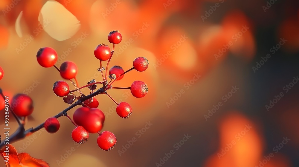 A tight shot of a plant featuring red berries on its stem, surrounded by a softly blurred backdrop of leaves A tight shot of a plant featuring red berries on its stem, surrounded by a softly blurred backdrop of leaves