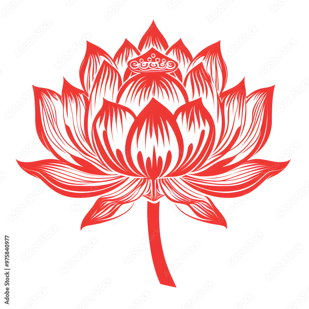An Artistic Interpretation of a Lotus Flower. Symbol of Purity and Enlightenment in Red Hues.
