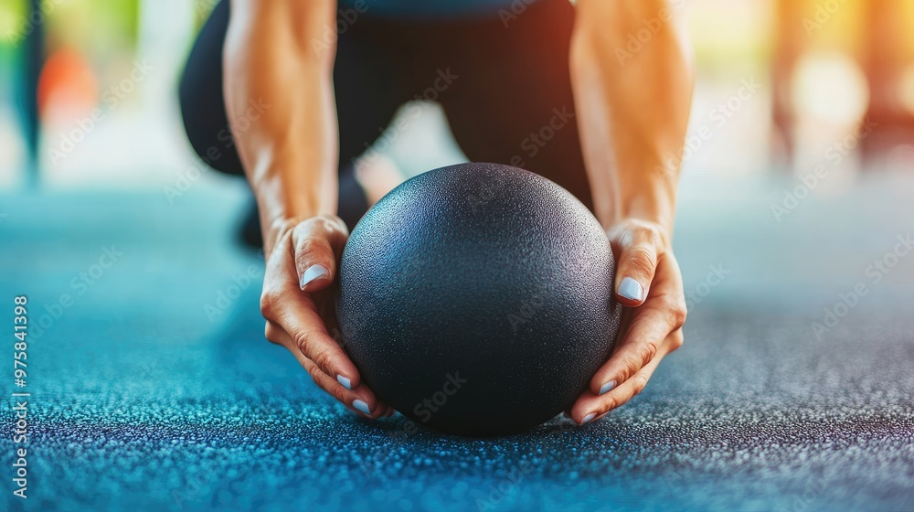 Naklejka premium A woman is holding a black ball in her hands