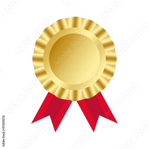 gold medal with red ribbons