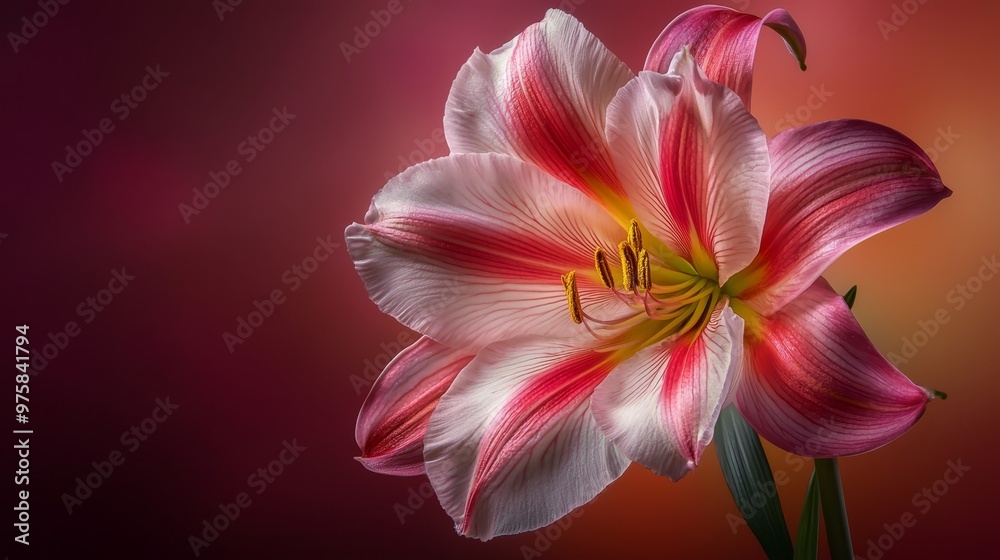 Obraz premium A tight shot of a pink-white bloom against a reddish-pink background, softly blurred backdrop