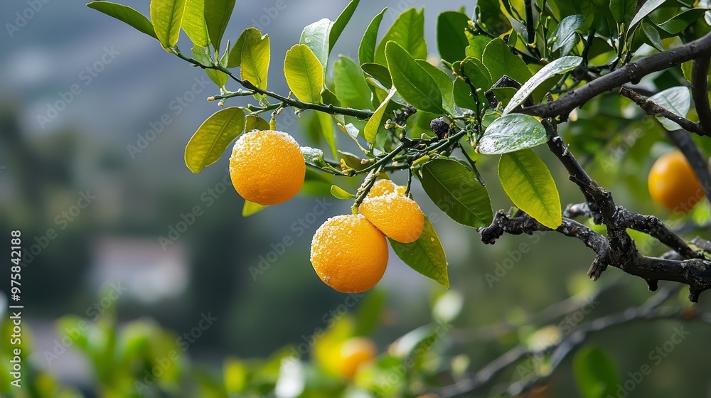  A lush green tree, teeming with numerous oranges at its crown