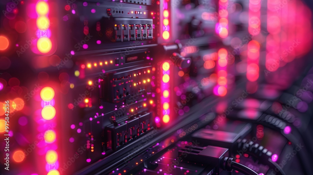 Internet Network Switch With Plugged Internet Ethernet Cables. Concept of Data Center, Cloud Computing and Telecommunications. 3d rendering Internet Network Switch With Plugged Internet Ethernet Cables. Concept of Data Center, Cloud Computing and Telecommunications. 3d rendering