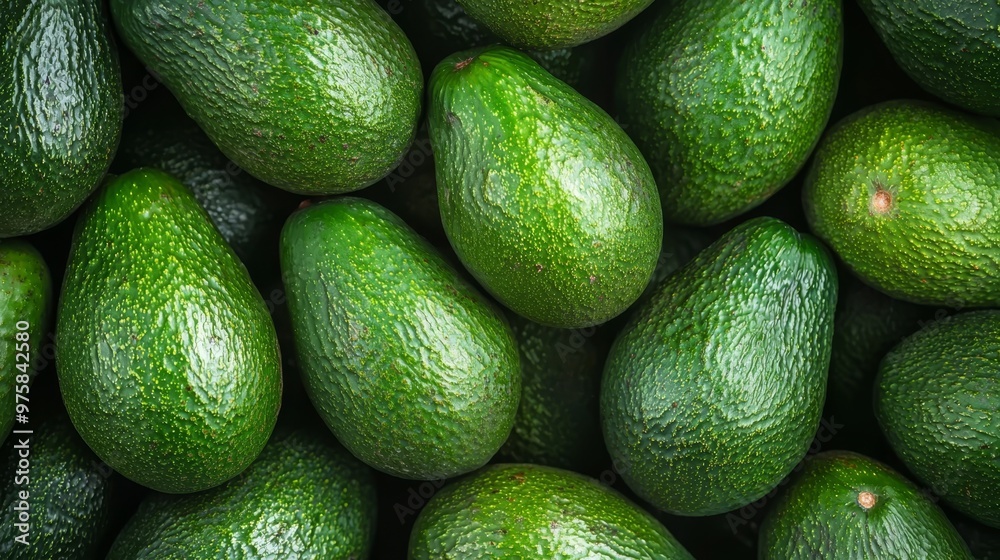 A pile of green avocados atop another pile A pile of green avocados atop another pile