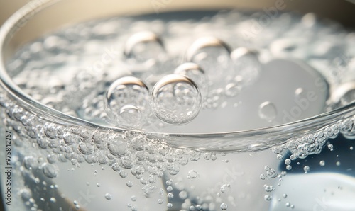 Close-up of tablet in water, effervescent bubbles forming