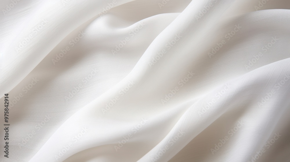 Fototapeta premium A close-up image of clean, white cotton fabric draped softly, revealing the gentle folds and curves. The surface is immaculate and free of imperfections,