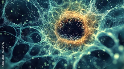 Wallpaper Mural  A tight shot of a cell phone screen, displaying a black circle encircled by concentric rings of blue and yellow bubbles Torontodigital.ca