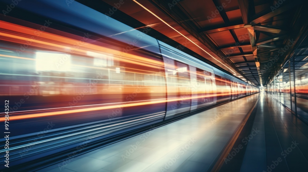 Abstract view of a passing train with the blurred reflections of people standing on the platform, Abstract view of a passing train with the blurred reflections of people standing on the platform,
