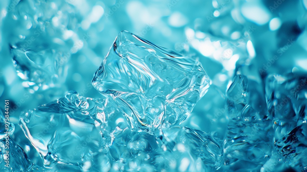 A blue countertop holds two piles of ice cubes A blue countertop holds two piles of ice cubes