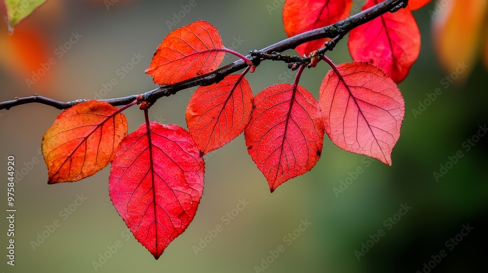 A branch adorned with a red leaf cluster, indistinct background A branch adorned with a red leaf cluster, indistinct background