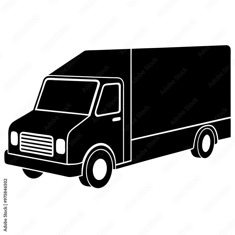 Stylized delivery truck illustration in black for transportation and logistics concept Stylized delivery truck illustration in black for transportation and logistics concept