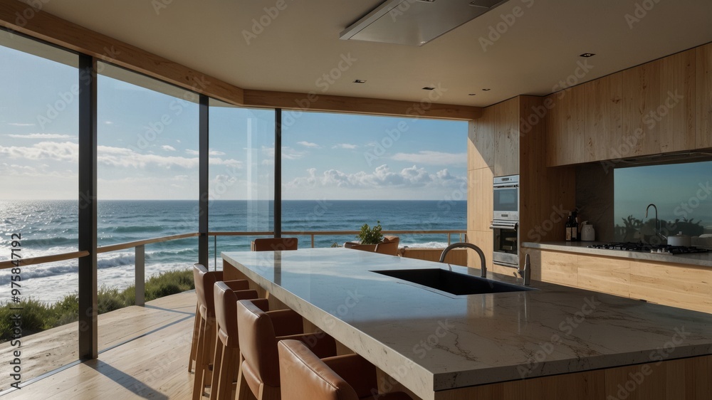 Minimalist Modern Kitchen with a Beach View Minimalist Modern Kitchen with a Beach View