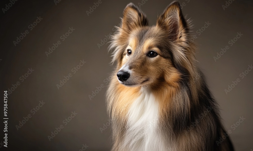 Sheltie in a studio setting, sitting calmly on a neutral background Sheltie in a studio setting, sitting calmly on a neutral background