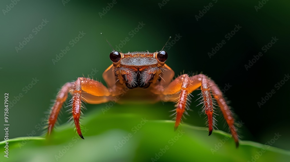 Fototapeta premium A tight shot of a bug on a green leaf with a softly blurred background