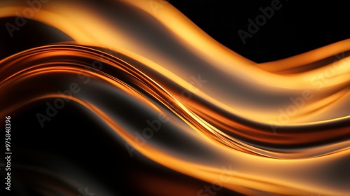  A close-up of a black background with a yellow and orange wave on the left side On the right side, a black background features a mirror image of the same wave photo