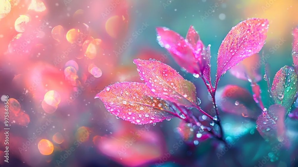 A pink flower, closely framed, with dew drops glistening on its petals Background softly blurred, filled with similar rosy blooms A pink flower, closely framed, with dew drops glistening on its petals Background softly blurred, filled with similar rosy blooms