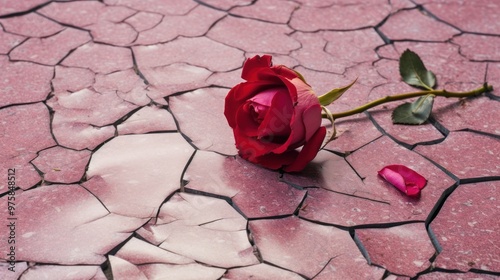 Single Red Rose on Cracked Ground