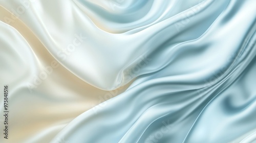 A serene abstract art background with silky waves in pale blue and ivory, softly undulating through a smooth, marble-like texture, creating a peaceful ambiance.