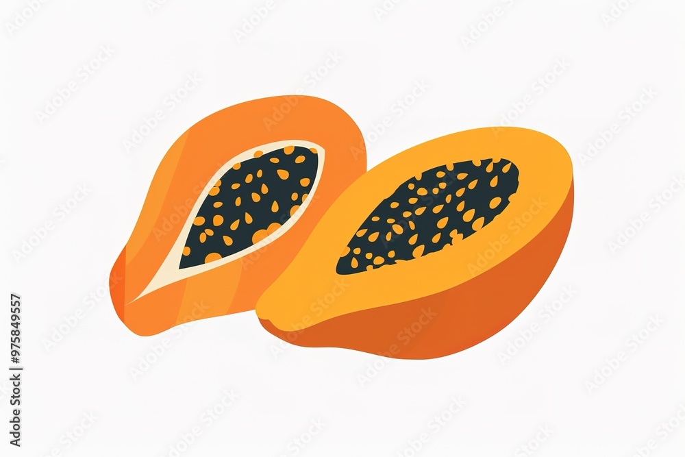 Sliced papaya vector illustration isolated on white horizontal background. Simple and flat art styled drawing. Sliced papaya vector illustration isolated on white horizontal background. Simple and flat art styled drawing.