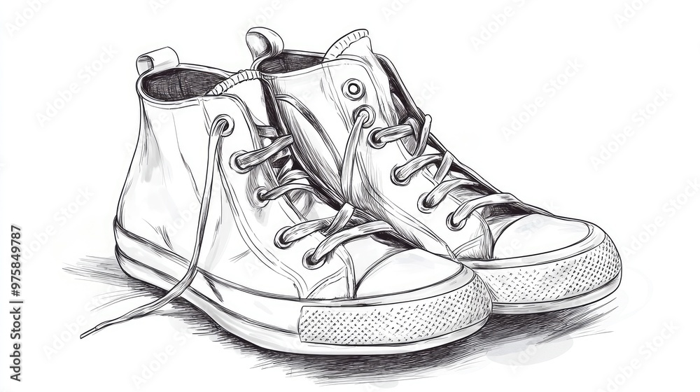 Hand drawn sketch of a pair of white sneakers with laces. Hand drawn sketch of a pair of white sneakers with laces.
