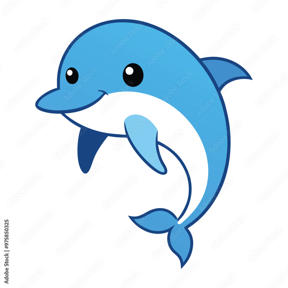 Obraz premium Joyful cartoon dolphin vector with clean lines, ideal for kids and educational materials.