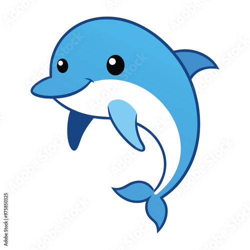 Joyful cartoon dolphin vector with clean lines, ideal for kids and educational materials.