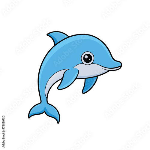 Joyful cartoon dolphin vector with clean lines, ideal for kids and educational materials.