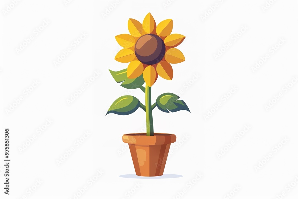 A Illustration of a sunflower in a pot with a simple and cute style clip art suitable for print on demand A Illustration of a sunflower in a pot with a simple and cute style clip art suitable for print on demand