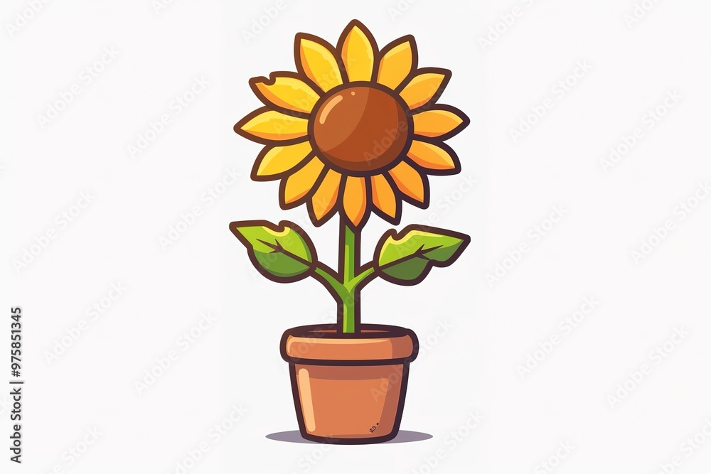 A Illustration of a sunflower in a pot with a simple and cute style clip art suitable for print on demand A Illustration of a sunflower in a pot with a simple and cute style clip art suitable for print on demand