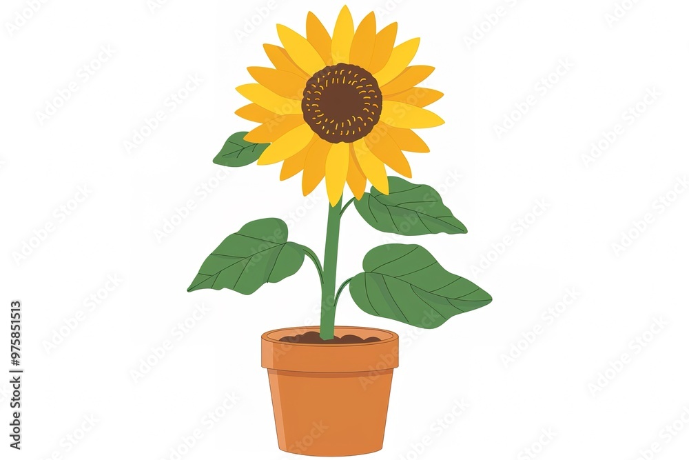 Obraz premium A Illustration of a sunflower in a pot with a simple and cute style clip art suitable for print on demand