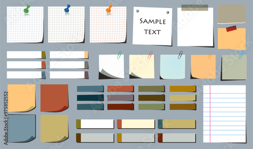 Set of different vector note papers. Note icons. Vector Colored stickers. Isolated illustration on white background..eps
