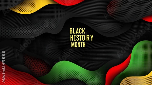 Bold Black History Month banner featuring vibrant organic shapes and cultural motifs with striking colors on a black background photo