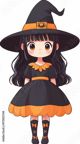 Cute Chibi Kawaii Anime Girl – Halloween Character Art, white background, transparent png