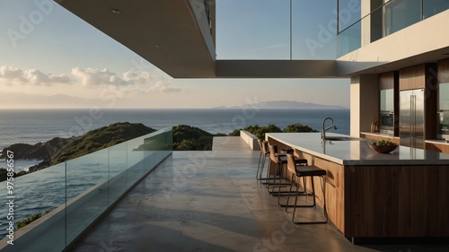 Minimalist Modern Kitchen with an Ocean View