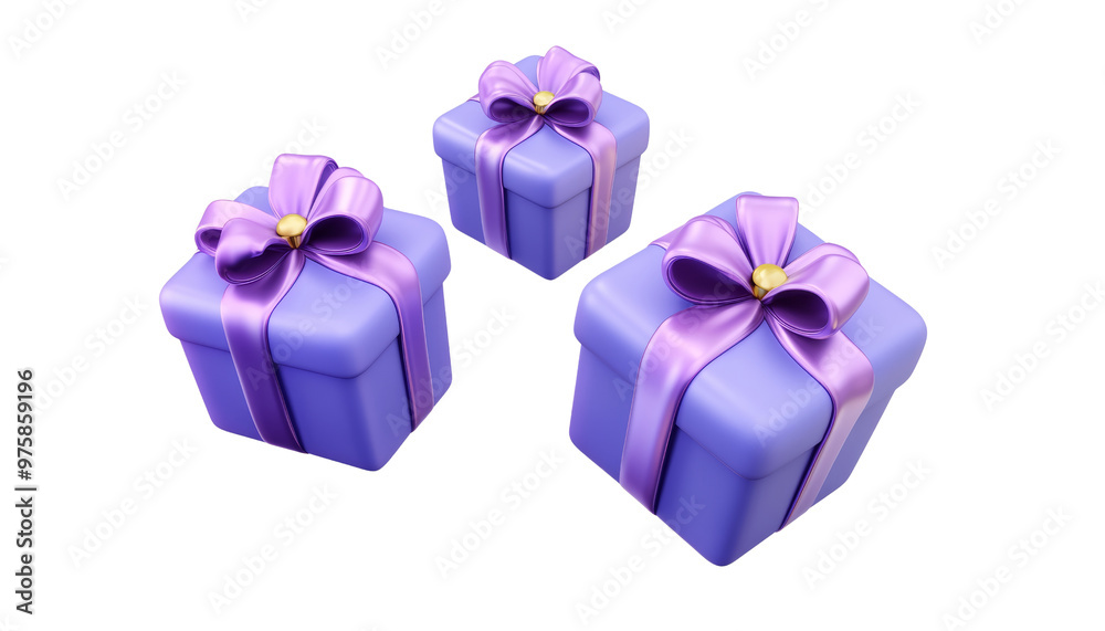 three purple gift box 3d render icon isolated on transparent background cutout three purple gift box 3d render icon isolated on transparent background cutout