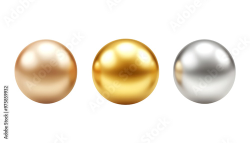 gold silver and bronze sphere ball 3d render icon isolated on transparent background cutout