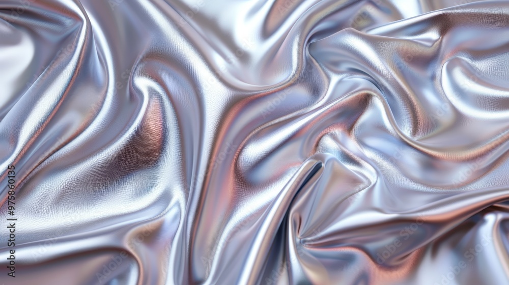 Shimmering silver satin fabric draped elegantly to capture light reflections in a soft, flowing texture Shimmering silver satin fabric draped elegantly to capture light reflections in a soft, flowing texture