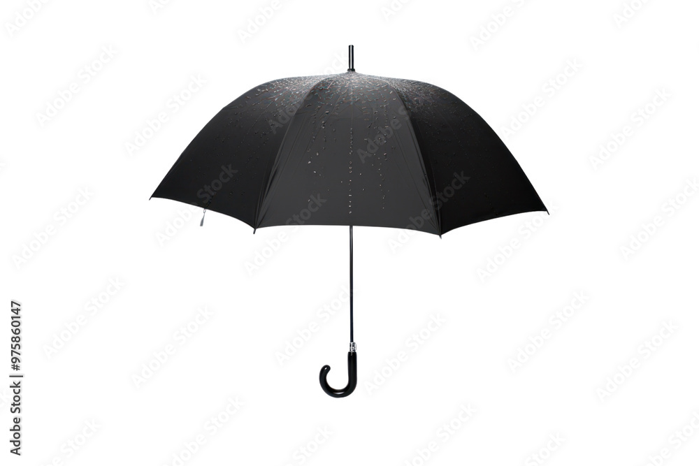 A single rain umbrella with raindrops cascading off the canopy, symbolizing protection from the rain isolated on white background A single rain umbrella with raindrops cascading off the canopy, symbolizing protection from the rain isolated on white background
