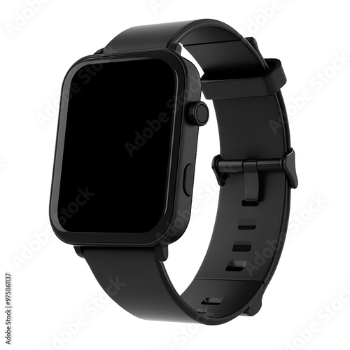 Smartwatch Black Digital Fitness Tracker, Sports Watch Black Strap, Sleek Modern Black Wearable Technology Timepiece