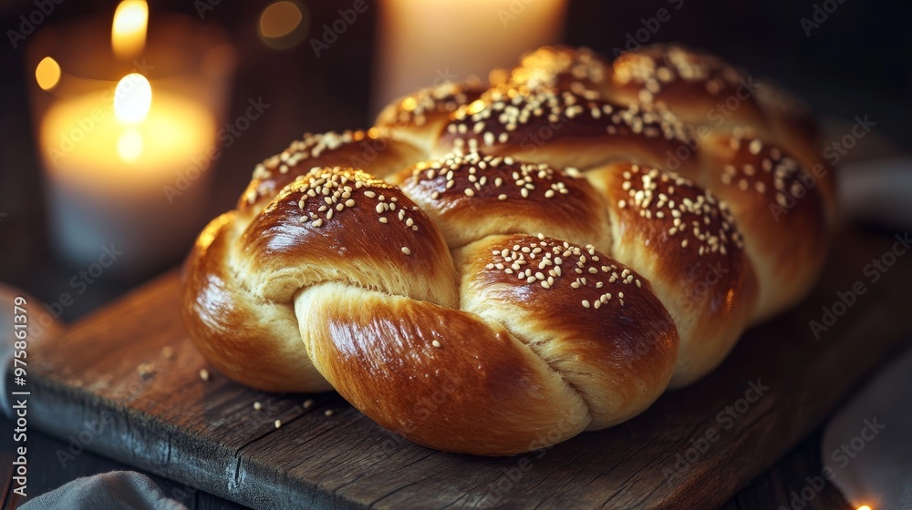 Challah Bread with Sesame Seeds on Wooden Board. Challah Bread with Sesame Seeds on Wooden Board.