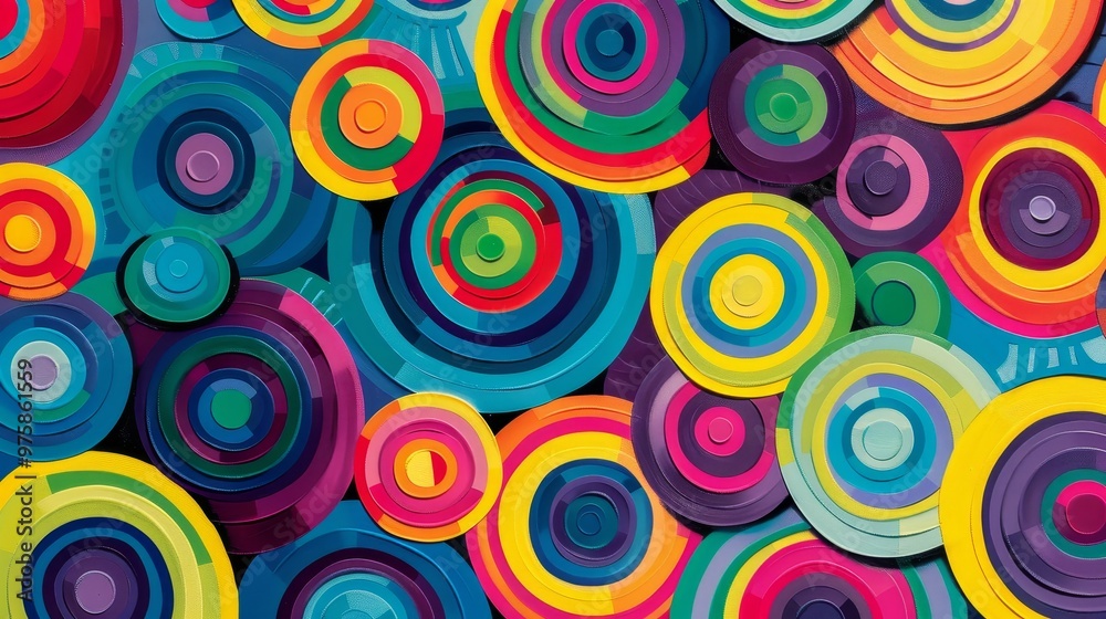 Colorful abstract circles create a vibrant pattern, showcasing artistic creativity through layers and textures in a contemporary design Colorful abstract circles create a vibrant pattern, showcasing artistic creativity through layers and textures in a contemporary design