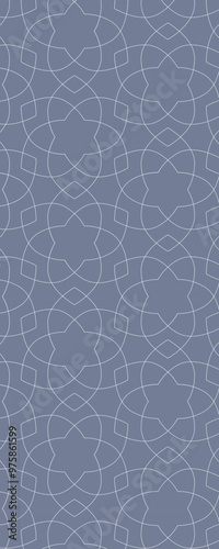 Wallpaper Mural A repeating geometric pattern featuring floral-like shapes in a muted blue background. Torontodigital.ca